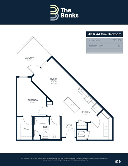 A3 & A4 - One Bedroom Floor Plan Image